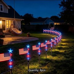 Lighted Holiday Displays 8-Pack Solar American Flag Lights Outdoor, 4Th of July