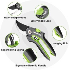 WORKPRO 2PC Pruning Shears 8″ Bypass Pruning Shear 6.25″ Straight Garden Scissor