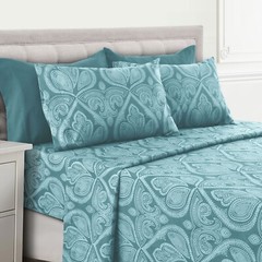 Deep Pocket 6 Piece Bed Sheet Set 1800 Series Microfiber Comfort Paisley Sheets