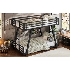 Twin XL Over Twin XL Bunk Bed, Heavy Duty Metal Bunk Bed for Adults Black Bed