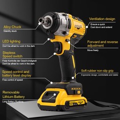 20V Cordless Impact Wrench 1/2″ 500Nm High Torque Brushless Drill w/ 2 Batteries