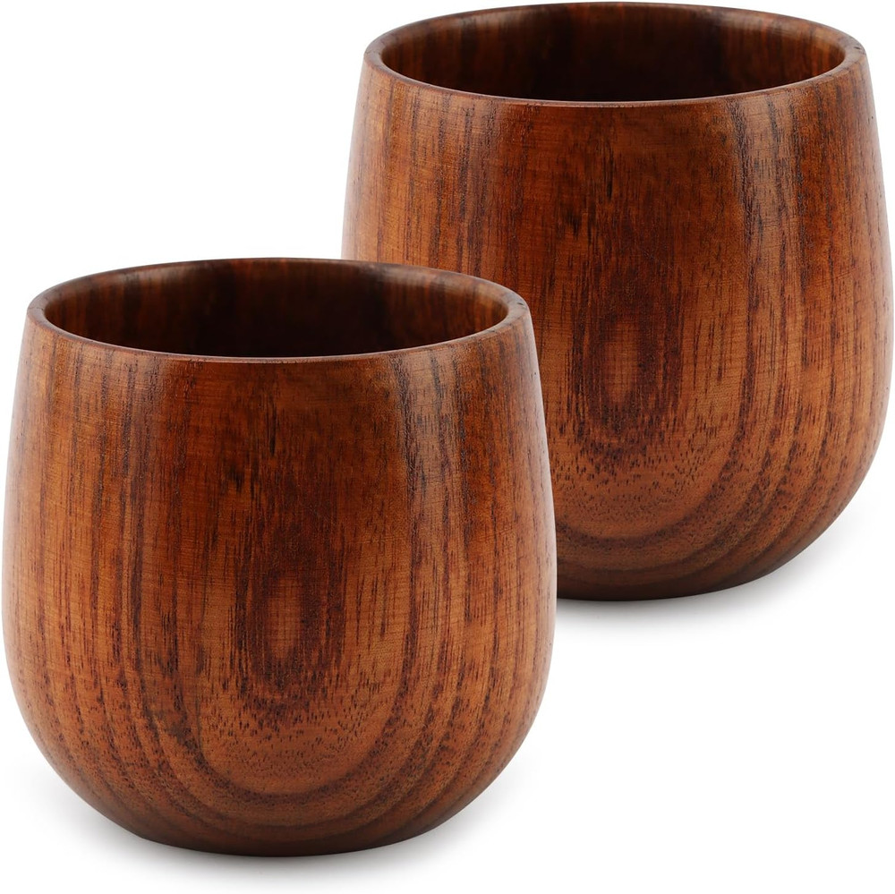 Wooden Whiskey Glasses – 2pcs Bourbon Tasting Cups, Handmade Teacup Mug