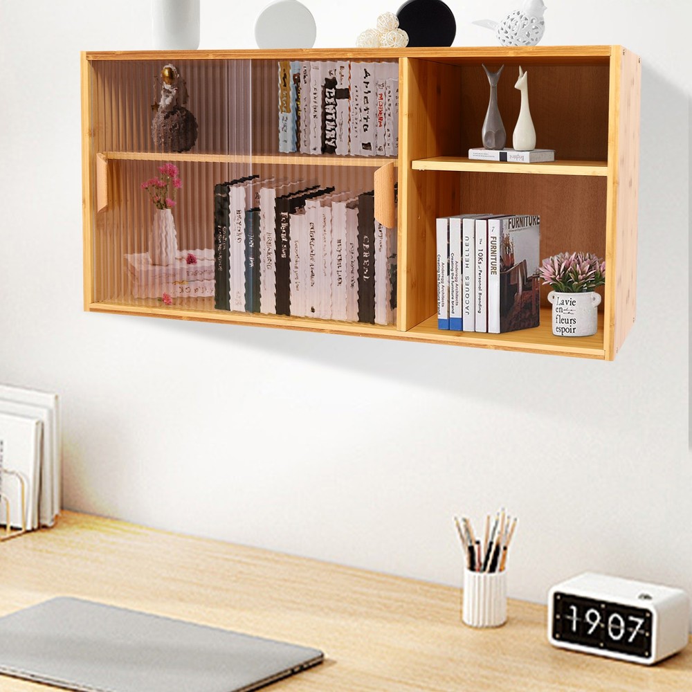 Kitchen Pantry Cabinet, Wall Mount or Countertop Sideboard with Glass Doors,
