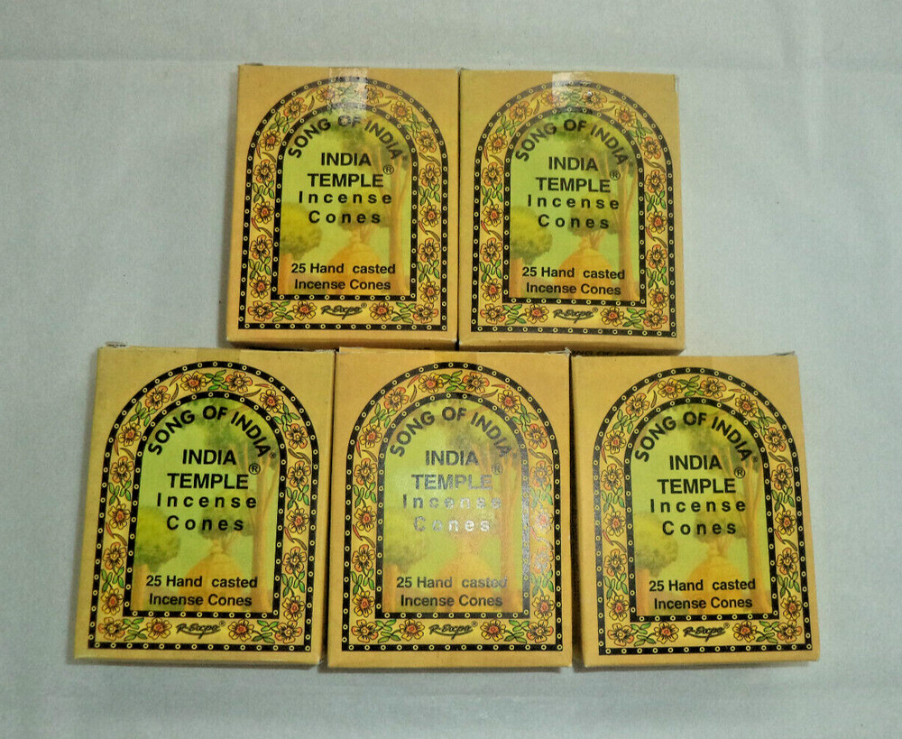 Song of India Incense Cones: 5 Packs of 25 Cones, Total 125 (Indian Temple)