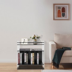 Acrylic End Table,Rectangle Side Table, Bamboo Acrylic Modern End Table