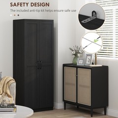 63″ Rustic 2-Door Kitchen Freestanding Storage Cabinet Pantry Shelves, Brown
