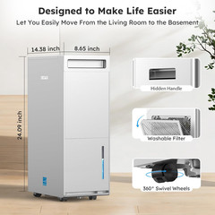 5000 Sq.Ft Energy Star Most Efficient 2024 Dehumidifier, Max 100 Pint Dehumidifi