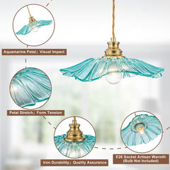 11.02 In. 1-Light Modern Blue Hanging Pendant Light with Flower Shaped Glass Sha