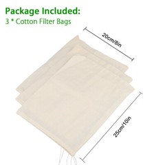 3PCS Organic Cotton Nut Milk Bag Reusable Food Strainer Brew Coffee Cheese Cloth