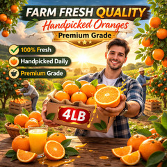 Navel Oranges 4 lb, Sweet Seedless Citrus Fruit, Easy Peel Fresh Juicy Oranges