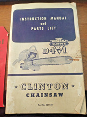 RARE Original Vintage C. 1950 Clinton chainsaw D41 Owners manual & hang tag