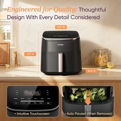 6Qt 9-in-1 TurboBlaze Air Fryer Ceramic Coating 90°-450°F Precise Heating