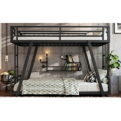 Twin XL Over Twin XL Bunk Bed, Heavy Duty Metal Bunk Bed for Adults Black Bed