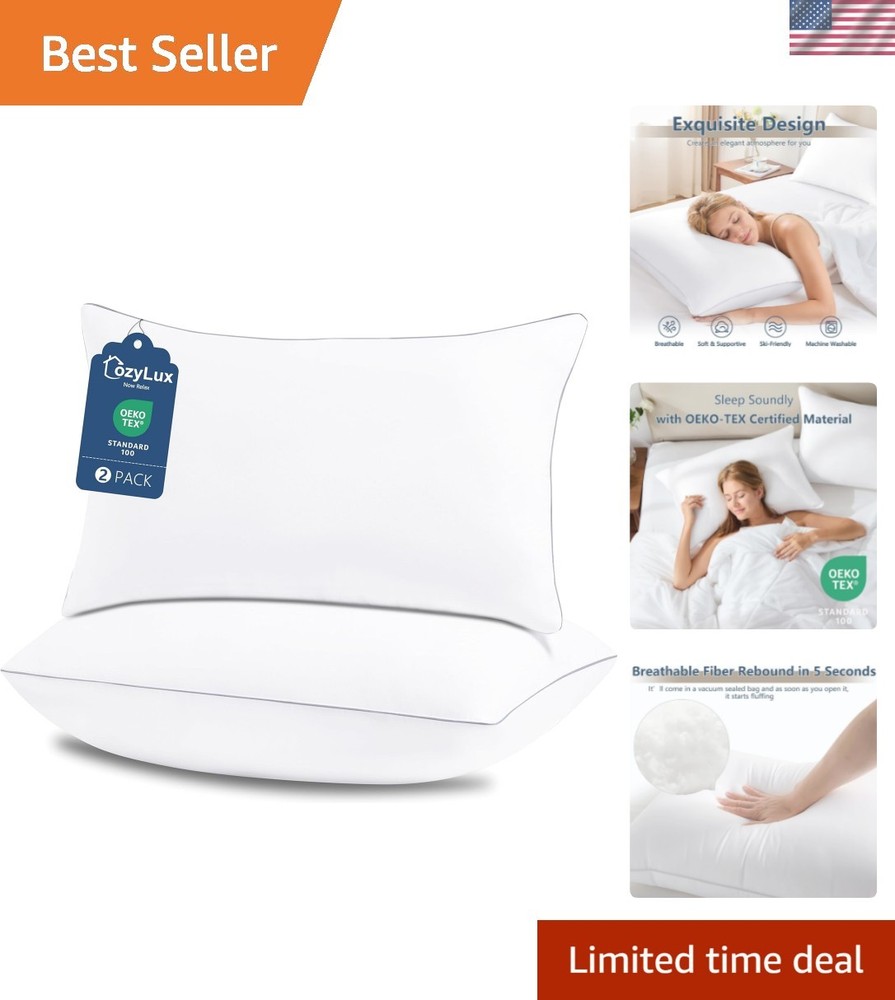 Pillow Queen Supportive Bed Pillow for Side Back Sleepers OEKO-TEX 2 Pack