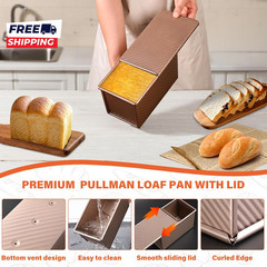 2 Pack Pullman Loaf Pan with Lid, 1 Lb/0.5 Lb Dough Capacity for Homemade Bread,