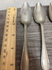VINTAGE Antique RESILCO NICKEL SILVER SHEFFIELD DESSERT SPOONS x 6
