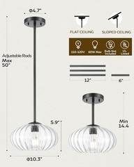 Vintage Style 10.3in Glass Dome Pendant Light Brushed Gold Matte Black (1pc)