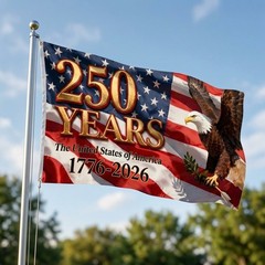 USA 250th Anniversary Flag, 1776-2026 Patriotic Banner with Bald Eagle