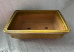 LARGE vintage Japanese rectangle bonsai pot 12.75” x 9” RARE green-yellow glaze