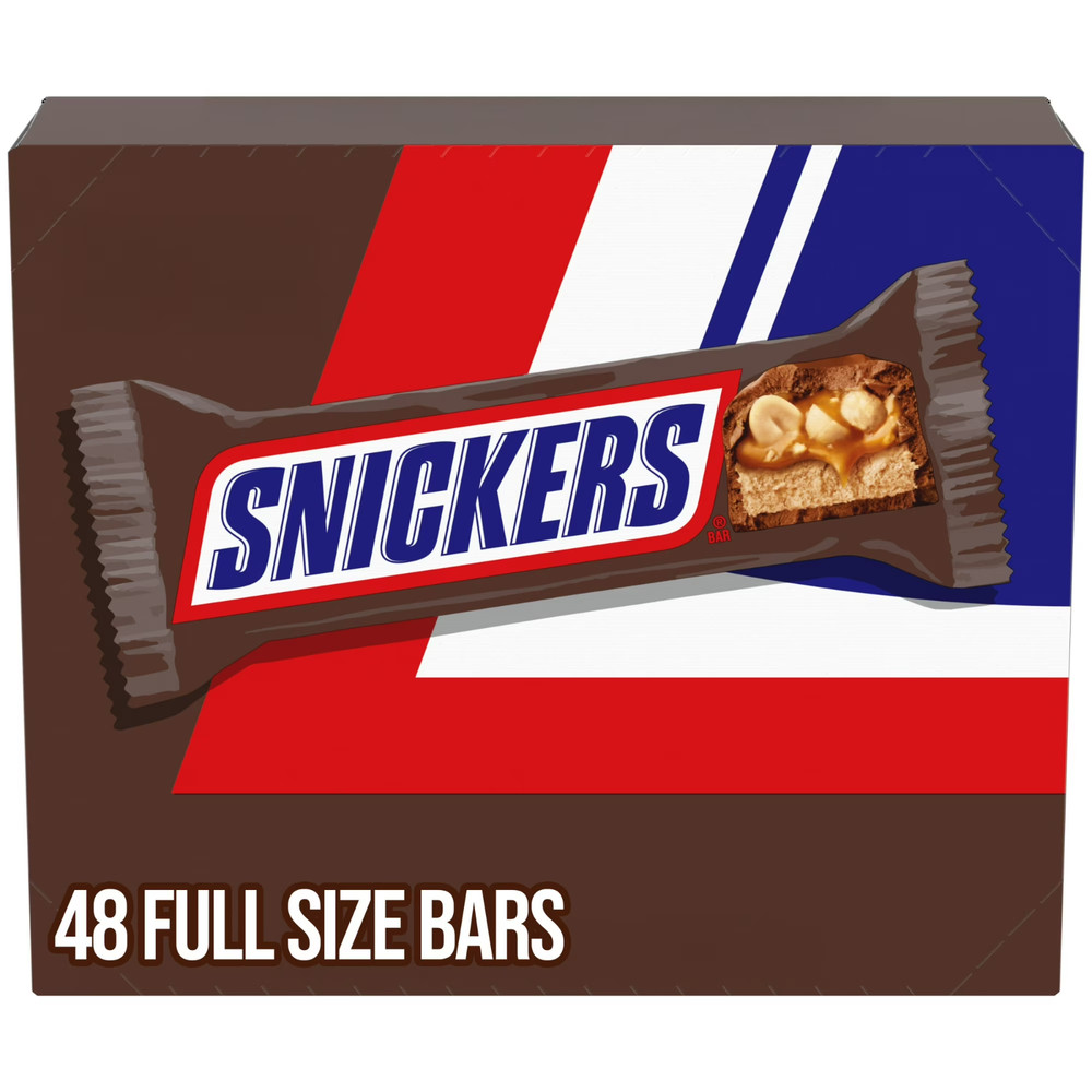 Snickers Full Size Bulk Chocolate Candy Bars – 1.86 oz Bar – 48 ct Box