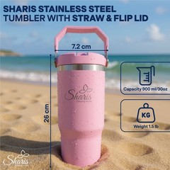 SHARIS Tumbler with Top Handle-Tumbler with Flip Straw-Insulated water bottle