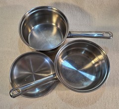 Vintage Belgium 2 QT Double Boiler Pans Lid Stainless Steel MANOR HOUSE