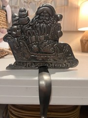 Grandeur Noel Cast Iron Silver Christmas Stocking Hanger Santa In Sleigh