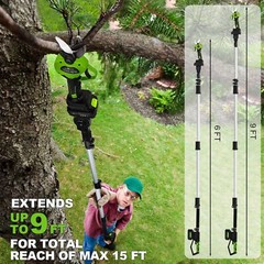 2-IN-1 Electric Pole Pruning Shears Cordless For Tree Trimming 9ft Extension Rod