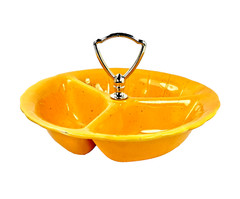 Vintage 60s Lane & Co. California Yellow 3 Section Candy Nut Dish 8″ C652