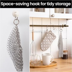 316L Stainless Steel Chainmail Scrubber 8×6 Cast Iron Pan Cleaner Rustproof