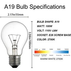 A19 Clear Incandescent Rough Service Light Bulb, 100 Watt Incandescent Light