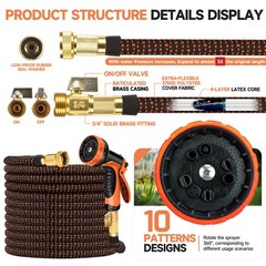 50FT Expanding Expandable Flexible Garden Water Hose w 10 Funtion Spray Nozzle