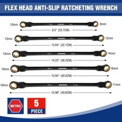 WORKPRO 5PCS Extra Long Ratcheting Wrench Set 8-19mm Combination Metric 72-Teeth