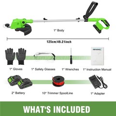 Electric Cordless Grass String Trimmer Lawn Edger Weed Wacker Cutter & 2 Battery