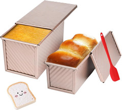 2 Pack Pullman Loaf Pan with Lid, 1 Lb/0.5 Lb Dough Capacity for Homemade Bread
