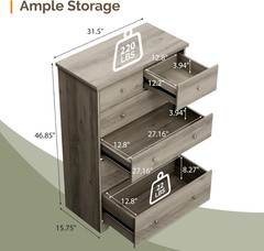Wood Drawer Organizer with Metal Handles for Bedroom Living Room Hallway Wood