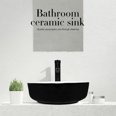 ELECWISH Bathroom Vessel Sink Black Ceramic Vanity Basin Bowl Faucet Drain Combo