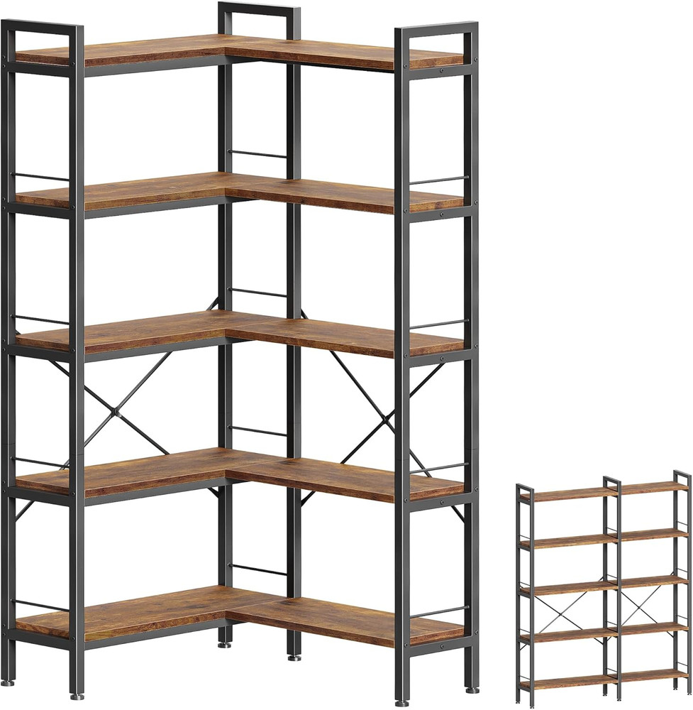 Huuger 5 Tier Bookshelf, L Shaped Corner Bookshelf with 10 Open Shelves, 49.4 In