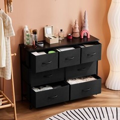 Black 7 Drawers Dresser Bedroom Fabric Chest of Drawers Organizer Storage Tower