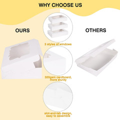 60Pcs Bakery Boxes, 12X8X2.5 Inches 3 Style Cookie Boxes, Treat Containers with