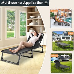 Begonia.K Adults Reclining Folding Chaise Adjustable 4-Gears Sleeping Cots Bed