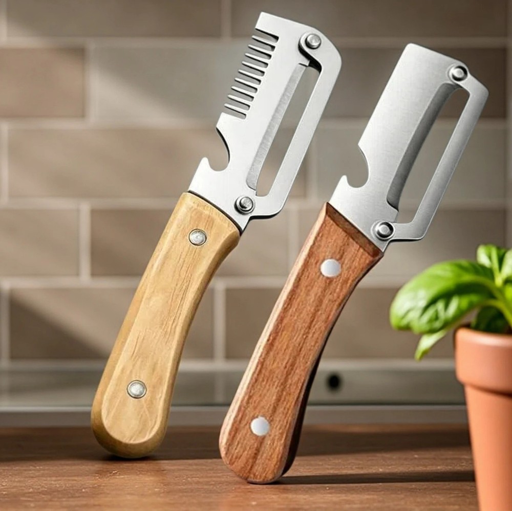 2 PCS 3-in-1 Multifunctional Vegetable Peeler with Wooden HandleJulienne Slicer.