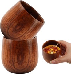 Wooden Whiskey Glasses – 2pcs Bourbon Tasting Cups, Handmade Teacup Mug