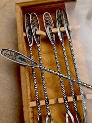 Vintage Armenian USSR Soviet Era Forks Set Of 6 Nickel Silver Melchior Filigree