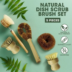 Bamboo Dish Brush Set for Eco-friendly Home Wooden Kitchen Cleaning Set 5 Pieces