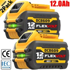 2- Pack for 12Ah DEWALT 20V/60V FLEX VOLT Lithium-Ion Battery DCB609 DCB612 NEW