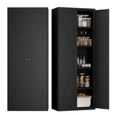 71″ Kitchen Pantry Storage Cabinet, Metal Storage Cabinet with Doors and Shelves