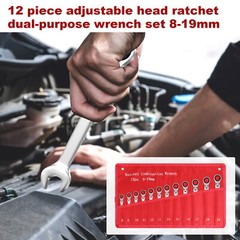 12Pc 8-19mm Metric Flexible Head Ratcheting Wrench Combination Spanner Tool Set