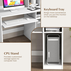 Modern White Desk with Hutch & Charging Station for Home Office & Study