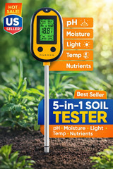 Dusson 5-in-1 Soil Tester pH Moisture Light Temp Nutrient Meter Garden Probe 12″